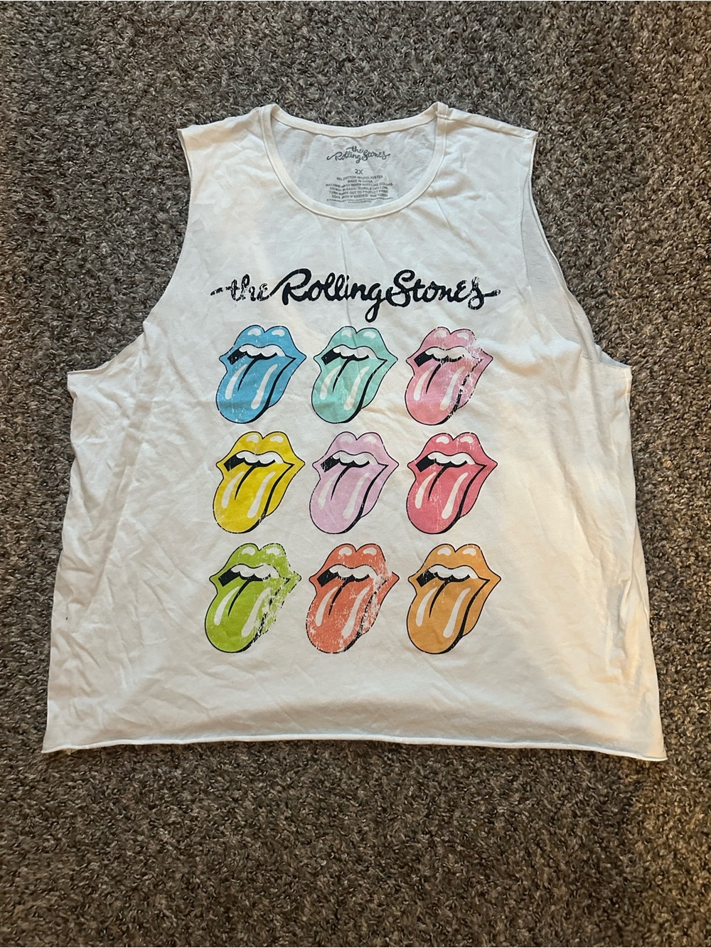 The Rolling Stones Women’s White Graphic Tank Top - Multicolor Tongue Print